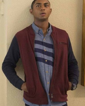 13 Reasons Why Marcus Cole Maroon and Blue Bomber Jacket