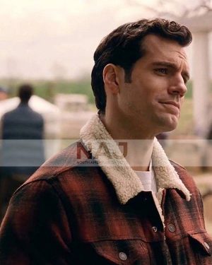 Henry Cavill Justice League Black and Red Checked Shearling Jacket