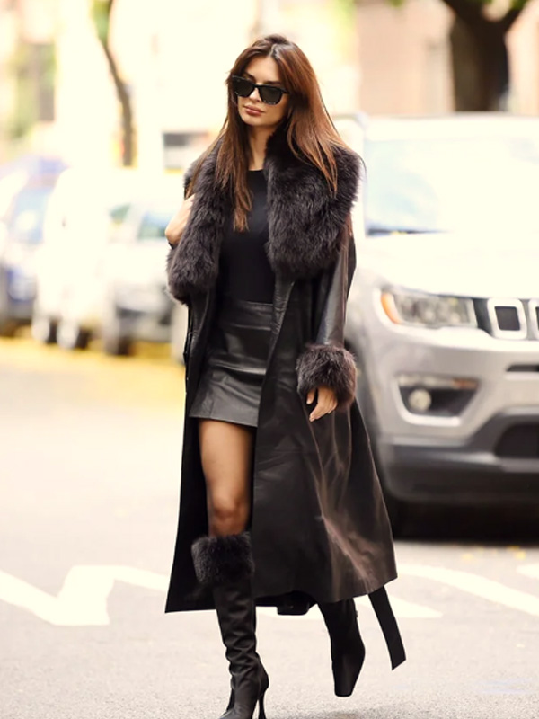 Emily Ratajkowski's Fur-Lined Leather Trench Coat Is the Perfect