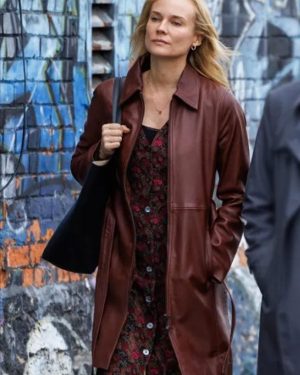 Diane Kruger Longing Brown Leather Coat