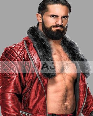 WWE Wrestler Seth Rollins Red Quilted Leather Jacket