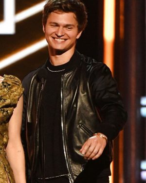 American Actor Ansel Elgort Bomber Leather Jacket