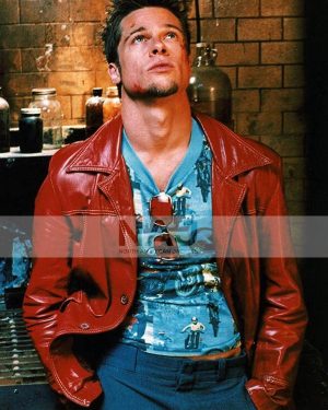 Film Fight Club Brad Pitt Leather Maroon Jacket