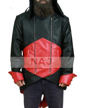 Video Game Assassins Creed Connor Kenway Black and Red Leather Jacket