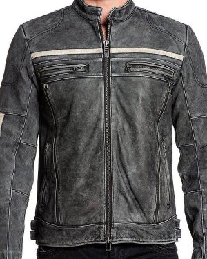 Men’s Black Distressed Biker Leather Jacket