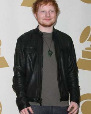 Singer Ed Sheeran Black Leather Jacket