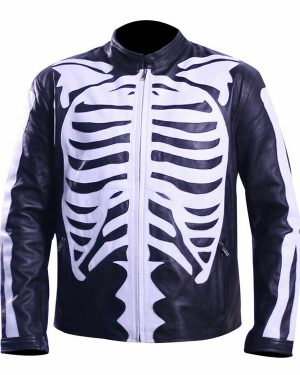 Skeleton Bones Halloween Cosplay Black Leather Jacket