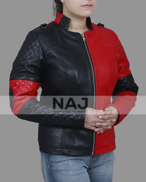 TV Film Suicide Squad 02 Harley Quinn Black and Red Leather Jacket