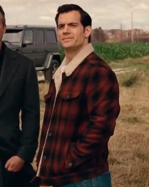 2017 Movie Justice League Henry Cavil Black and Red Checked Shearling Jacket