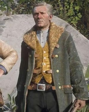 Hosea Matthews Red Dead Redemption II Curzon Dobell Leather Shearling Fur Green Coat
