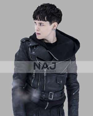 2018 Movie The Girl in The Spider’s Web Laire Foy Black Biker Leather Jacket