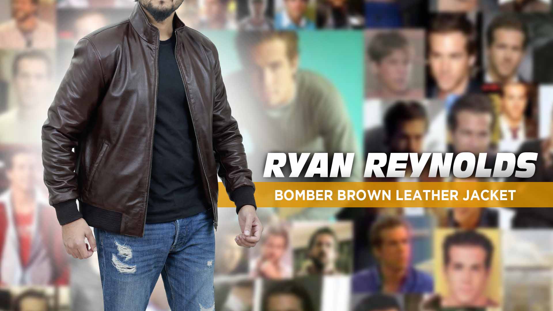 Men Celebrity Ryan Reynolds Bomber Brown Leather Jacket