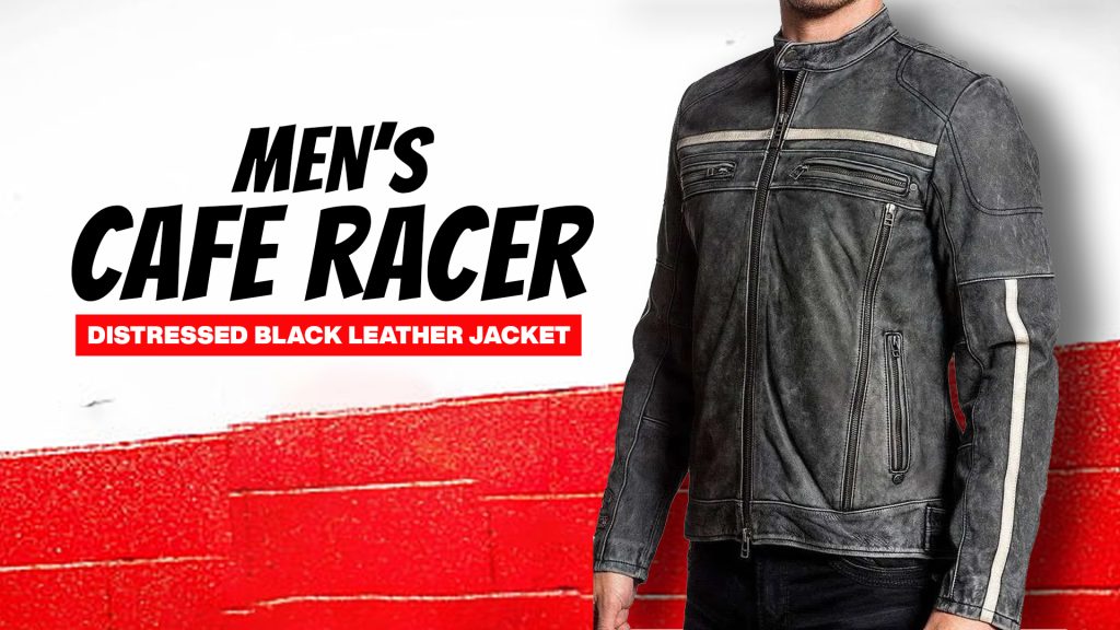 Men’s Cafe Racer Distressed Black Leather Jacket