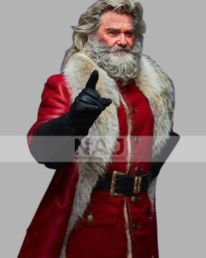 Kurt Russell The Christmas Chronicles Santa Claus Red Leather Trench Coat