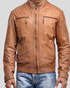 Cafe Racer Men Brown Real Leather Jacket