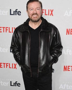 After Life Ricky Gervais Black Leather Jacket